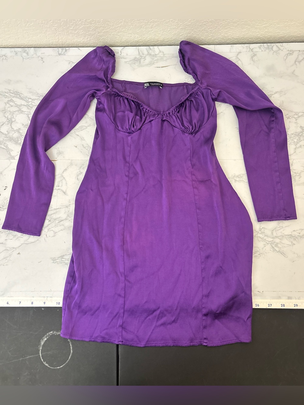 Zara Black Floral Girls M Dress Purple Cosplay Puff Long Sleeve Satin Costume